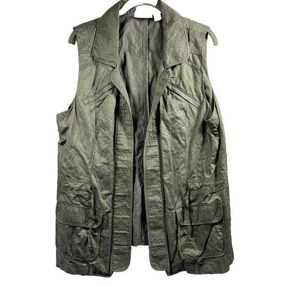 Chicos Women's Vest Size Large Solid Green Pockets Open Sleeveless Lightweight - Picture 1 of 6